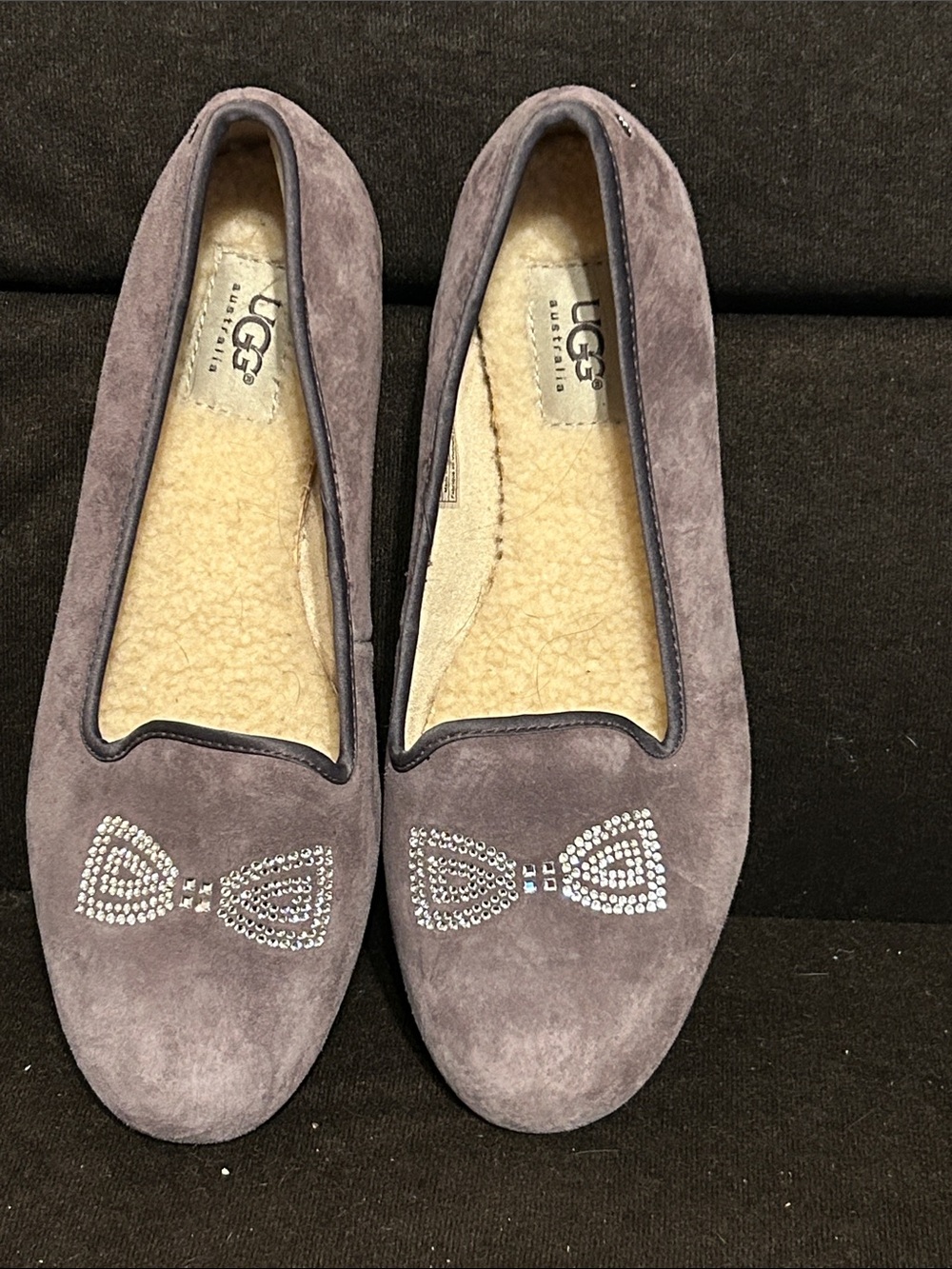 UGG Women's plum Suede Loafers with Crystal Bow Accent